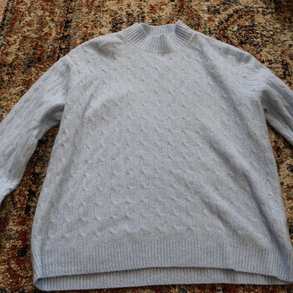 J. Crew Pale Blue Cable Knit Mock Turtleneck Sweater - Picture 2 of 3
